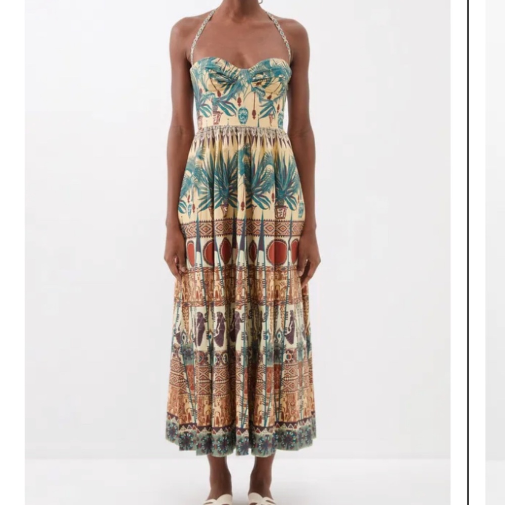 Emporio Sirenuse Strapless Midi Dress in Cream, Green, Rust - Picture 4 of 16